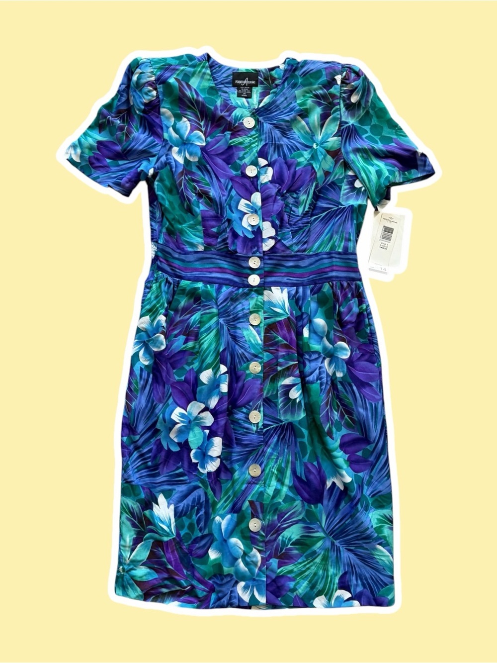 NWT ~ VTG ~ 1980s ~ Positive Attitude ~ Tropical Sheath Dress ~ Size 14P